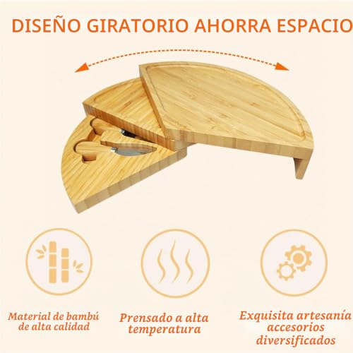 Miniatura 3 de Yeenaiv Set Tabla De Queso Y Cuchillos Palé De Madera, Plato Giratorio Redondo Para Queso Juego De Tabla Para Aperitivos Multiusos, Bandeja Madera Decorativa Adecuado Para Exteriores Idea Regalo