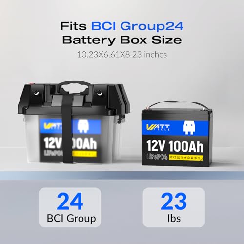 Image of WattCycle 12V 100Ah LiFePO4 Lithium Battery 2 Pack - Built-in 100A BMS, BCI Group 24, 15000 Cycles, Low-Temperature Protection - Ideal for RVs, Golf Cart, Home Energy Storage, Marine (2 Pack)