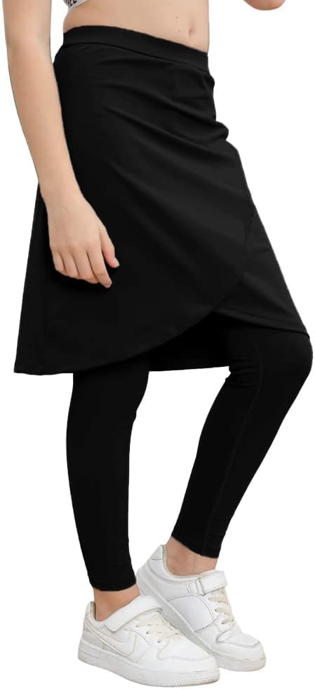 Haloumoning Girls Elastic Waist Knee Length Skirts with Leggings