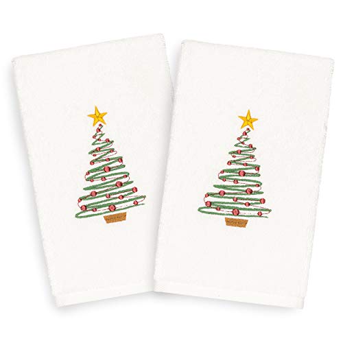 KHALPERA Seasonal Hand Towels Embroidered for Holiday and Christmas for Kitchen and Bathroom Towel 100% Turkish Cotton Soft and Absorbent Towels - 16 x 30 in - (Set of 2) (White, Fantasy)