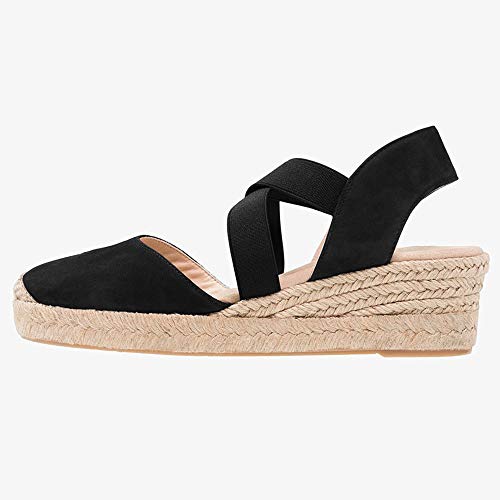 PiePieBuy Womens Espadrille Platform Wedge Sandals Closed Toe Mid Heel Ankle Sandals Black - Thumbnail 4