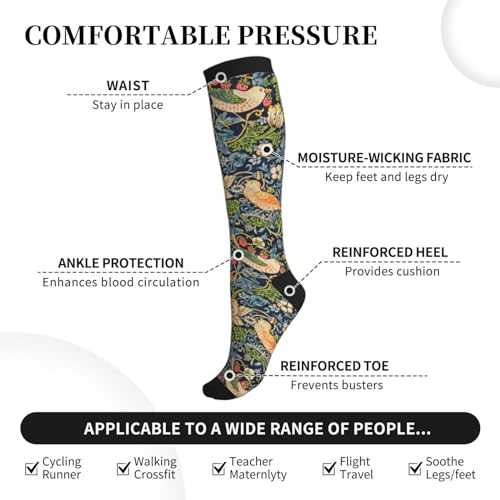 William Morris Strawberry Thief Floral Compression Socks For Women Men Knee High Running Socks For Running2