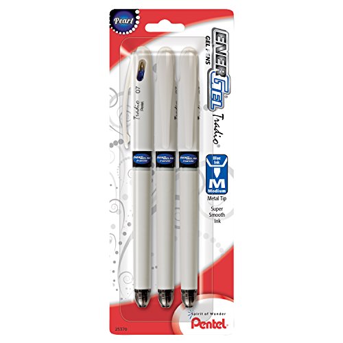 Pentel EnerGel Tradio Pearl Liquid Gel Pen, 0.7mm Medium Line Capped, Blue Ink, 3 pack (BL117WBP3C)