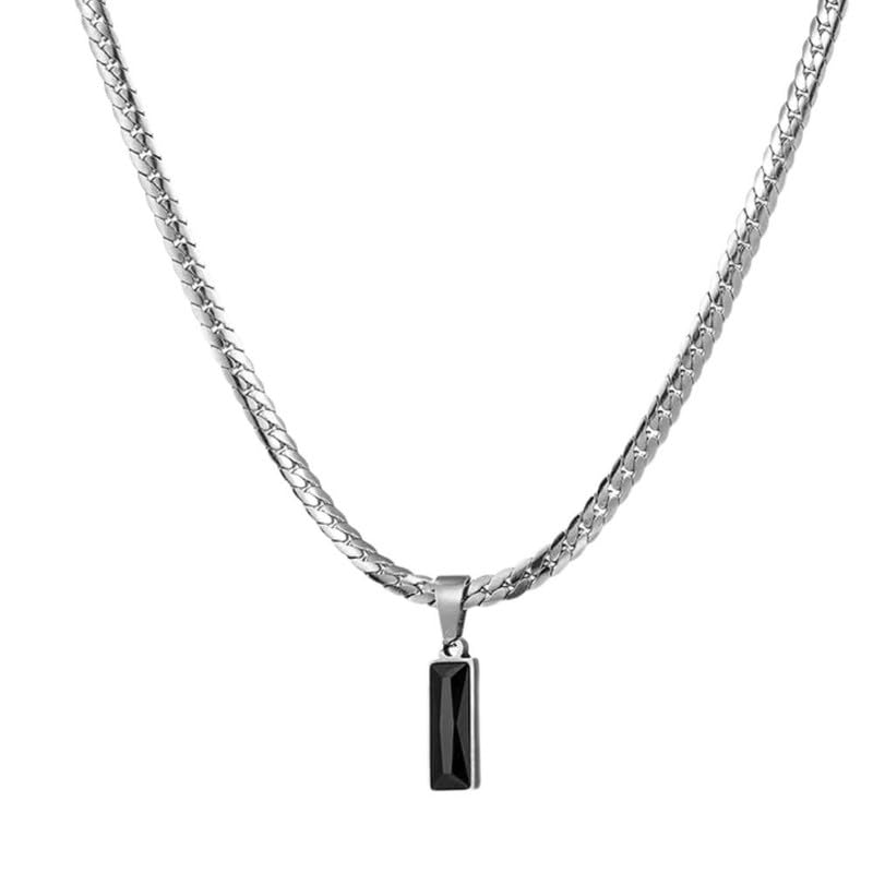 ftk Men's Black Zircon Pendant Necklace – Stainless Steel Embossed Geometric Chain, Versatile Clavicle Jewelry, Metallic-picture-41