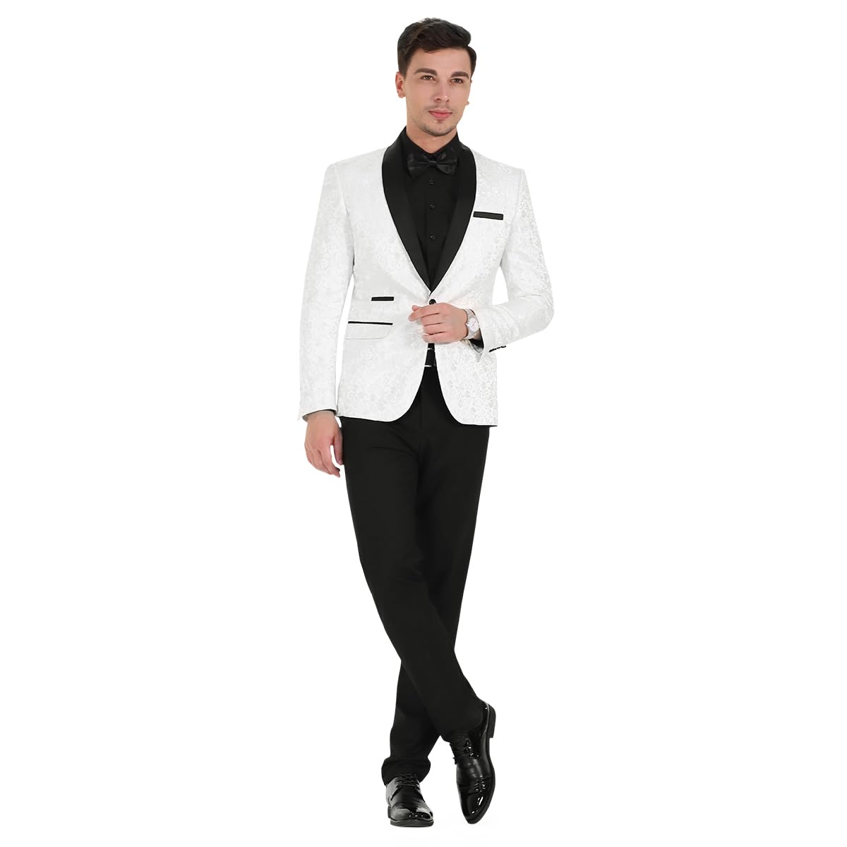 Allthemen Męski 2-częściowy żakardowy garnitur jeden guzik smoking slim fit szal kołnierz sukienka garnitury