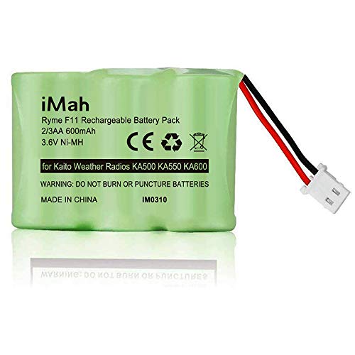 iMah Ni-MH 2/3AA600mAh 3.6V Battery Pack fits Kaito Weather Alert Radio KA500 KA550