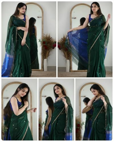 Image of Women's Cotton Woven Soft Sarees With Attach Blouse Piece.