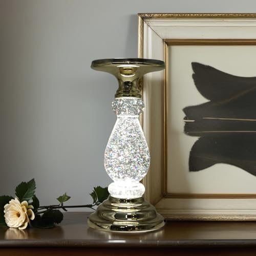 Swirling Candle Holder,LED Light-up Pedestal Candle Holder with On/Off Switch for Bath and Body Works 3-Wick Candles (Gold)