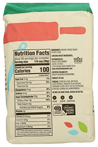365 by Whole Foods Market, Flour 100 Percent Whole Wheat Pastry Organic, 32 Ounce (Pack of 2)