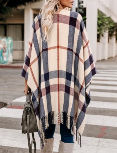 Image of Bestshe Women's Boho Open Front Poncho Plaid Shawl Wrap Cape