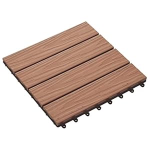 Gecheer Terrastegels 11 stuks, tegels voor terrasplanken buiten, vierkante tuintegels van hout, vloer voor buiten, balkon/tuin/terras, 30 x 30 cm, 1 m², lichtbruin