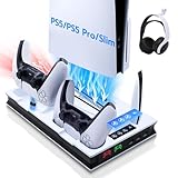 Tolesum Soporte de Refrigeración para PS5 / PS5 Slim / PS5 Pro, Soporte para PS5 Vertical Ventiladores de Refrigeración y Estación de Carga de Dual Dontrolador, 3 USB, Soporte para Auriculares