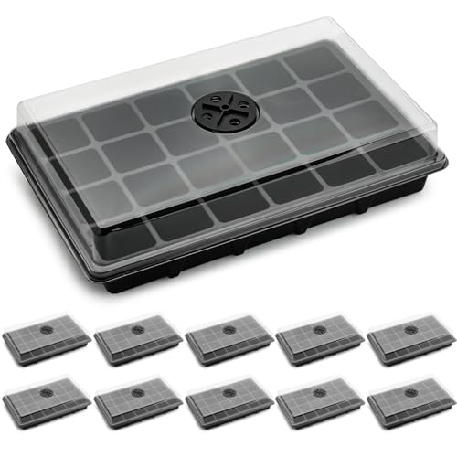 RooTrimmer 10-Pack XL Seed Starter Tray with Dome 24 Large 2 Cells per Seedling Starter Trays (Total 240 Cells) Seed Growing Tray with Humidity Lids for Greenhouse Home Plant Propagation