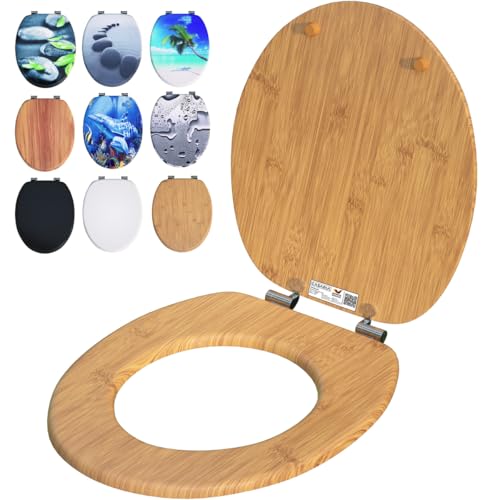 CASARIA® Toilettendeckel mit doppelter Absenkautomatik MDF rostfreie...