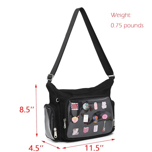 Canvas Ita Bag Crossbody Shoulder Bag Kawaii Purses and Handbags with Anime Pins Display2