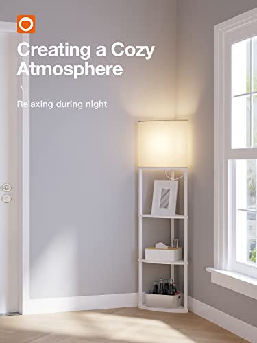 Addlon 4-Tier Sector Corner Shelf Floor Lamp With 3 Color Temperatures Led Bulb And White Lamp Shade - Display Floor Lamps With Shelves For Living Room, Bedroom And Office - White #TOP5