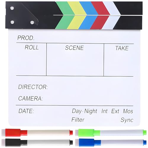 Large Wooden Movie Clapboard with Dry-Erase and 4 Markers, 11.8 X 10.6 Inches, Director's Scene Clapper Board for Photography and Video
