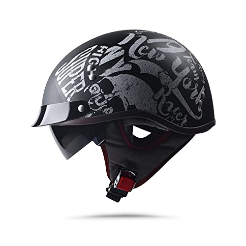 BOSERMEM Cascos De Motocicleta para Hombres y Mujeres Aprobado por Dot / ECE, Cascos De Ciclomotor con Viseras El(Flor De Calavera Negra Mate)