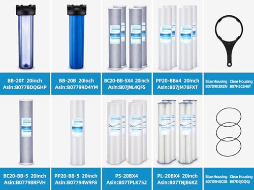 Geekpure 20 Inch Whole House Water Filter Housing -Blue Clour -1\" NPT Plastic Port -Fit 4.5 x 20 Inch Filter