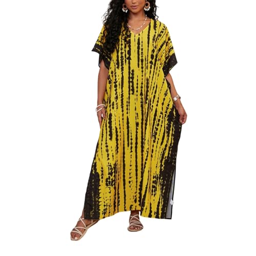 African Dresses for Women Caftans for Women Casual Lightweight Trendy Bohemian Style Elegant Classic Ruffle Trim Wedding Party Double Layer Vintage Daily with Pockets Dating Evening Holiday Yellow