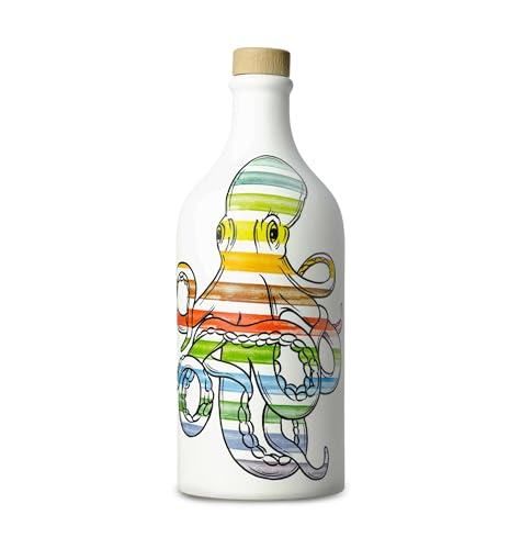 Frantoio Muraglia, Oktopus Pop Art Keramikgefäß mit Nativem Olivenöl Extra, 500ml, mittelfruchtiger Essenz, handgefertigt und handbemalt von unseren apulischen Kunsthandwerkern
