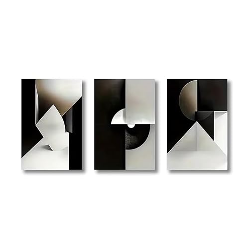 AEFOUU 3pcs Wall Art Canvas Poster Modern Art Black White Geometry Blocks Poster Bedroom Living Room Corridor Decoration Picture(60x80cm/24x32in/Frameless)