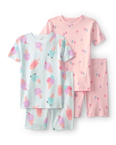Carters Girl 4-Piece Tight Fit Cotton Pajama Set Pink/Blue 7