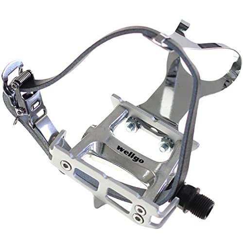 Wellgo Track Fixie Bike Pedals Toe Clips and Leather Straps Silver - Thumbnail 4