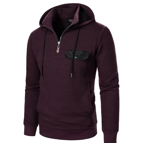 Men's Quilted Hoodies Casual Long Sleeve Quarter-Zip Pullover Sweatshirt with Pockets3