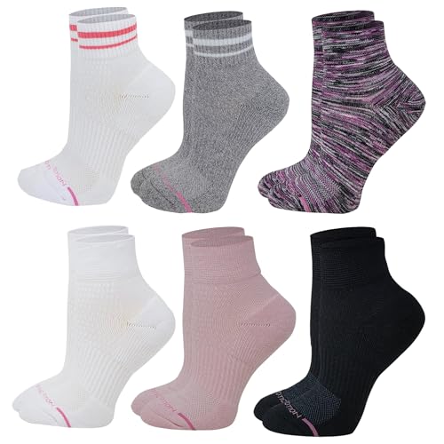 Image of Dr. Motion Compression Quarter Socks For Women With Enhanced Cushion And Breathable Arch Support 6 Pairs