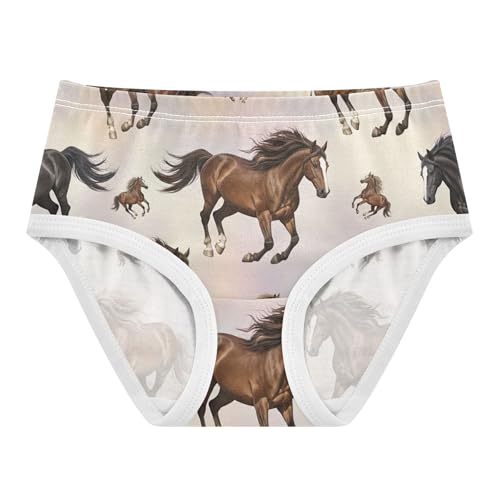 Watercolor Brown Horses Black Panties Little Girl Toddlers Underwear Floral Cotton Personalized Briefs Kids Undies 2t