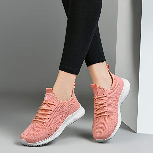 Lamincoa Womens Athletic Walking Running Tennis Shoes Mesh Upper Lace-Up Slip Resistant Server Waitress Slip On Fashion Sneakers-Orange Us 8.5 #TOP5