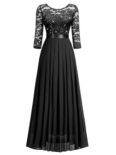 Miusol Women's Classy Scoop Neck Sequined Floral Lace Ruffle Split Wedding Party Maxi Dress3