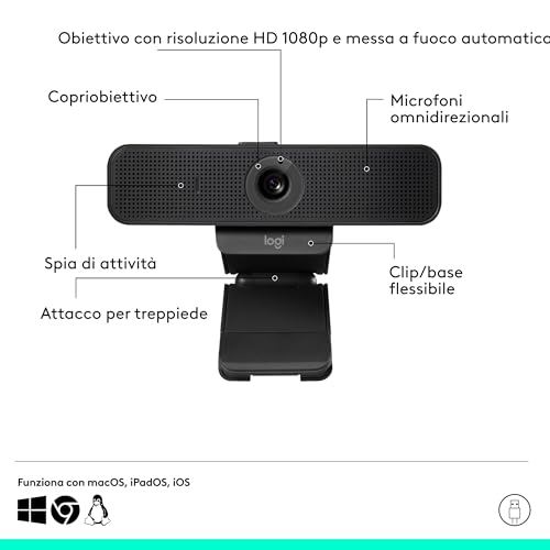 C925-E Business Webcam, Videochiamata HD 1080p/30fps, Correzione Luce, Autofocus, ?Audio Chiaro, Privacy Shade, Funziona Con Skype Business, WebEx, Lync, Cisco, ?PC/Mac/Laptop/Macbook - Nero - Webcam - Immagine 6