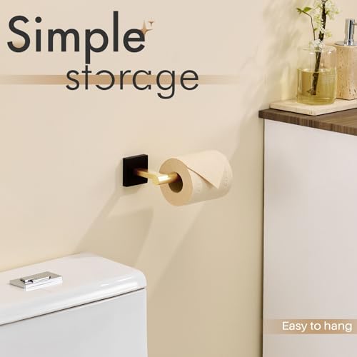 Image of KOKOSIRI Toilet Paper Holder Black with Gold Toilet Roll Holder Hold Mega Rolls Kitchen Bathroom Tissue Paper Dispenser Stainless Steel, B2005GDK