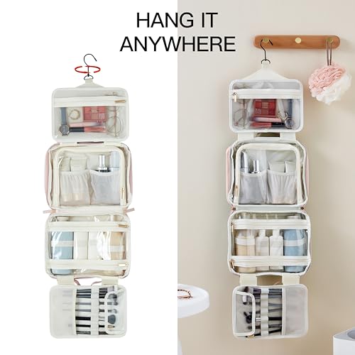 Toiletry Bag, Travel Bag for Women & Men, Portable Cosmetic Bag with Hanging Hook, Durable, Waterproof for Shampoo, Makeup, Essentials, Toiletries Acessories (Beige)4