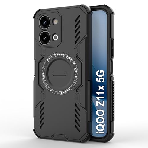 Image of Zapcase Back Case Cover for iQOO Z11x 5G | Magnetic Case with Built-in Metal Ring | Supports MagSafe Charger, Wallet & Car Mount | Shockproof Hybrid PC + TPU | Black