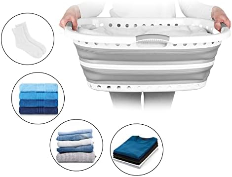 Beldray LA072979GRYEU Collapsible Hip Hugger Laundry Basket, Curved & Shaped To Fit The Body, Easy Fold Basket, Non-Slip 2 Way Ergonomic Handles, 37 Litres, Grey, 66 x 44 x 24cm When Collapsed