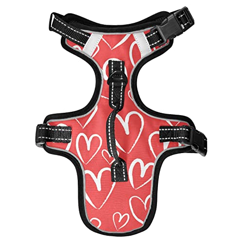 Oyihfvs Seamless White Hearts on Red Happy Valentine's Day Dog/Cat Vest Harness, Reflective Adjustable Antiskid No Pull Pet Harness with Leash Clips Easy Control Handle for Cats Dogs S
