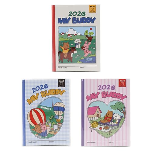 韓国 2026 MY BUDDY DIARY (カバー付き) + 2 ステッカー スケジュール帳 2026年 手帳 メモ帳 可愛い ノート 文房具 システム手帳 プランナー (01 Blue)