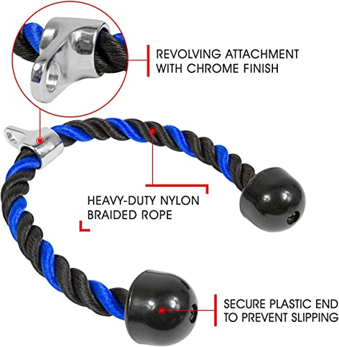Image of Yes4All Deluxe 36 inch Blue & Black Tricep Rope with Carabiner, Exercise Machine Attachments, Pulley System Pull Down Rope, LAT Cable Attachment for Row Machine & Cable Machine