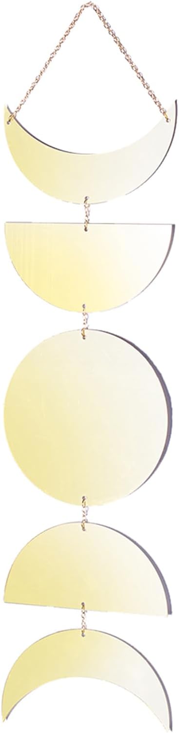 SoefunMoon Phase Mirror Wall Decor Acrylic Gold 87cm Boho Wall Hanging Aesthetic Mirror Decorations for Living Room Moon Phases Art Gold Wall Decor