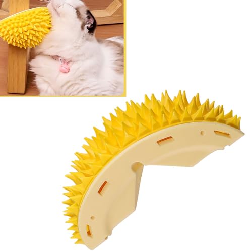 Image of Cat Self Groomer, Dog Cat Corner Groomer Durian Shape, Grooming Massage Brush Self Adhesive Wall Corner Scratcher Comb, ABS PVC Catnip Container Bright Corner Scratcher