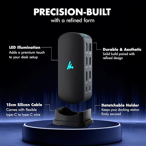 Image of Type C 11 in 1 Wozoyo Docking Station, PD 100W, 2X4K@60Hz HDMI, 4K DisplayPort,2XUSB 5Gbps, 1 Gigabit Ethernet, SD /TF,AUX Port, Universally Compatible Thunderbolt 4, macOS, Windows, Android & iOS