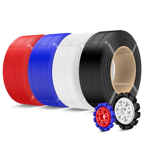 Image of SUNLU PLA+2.0 3D Printer Filament Refill 1.75mm, 4 Packs, 4KG | Stronger PLA+ Filament, No Spool Refill, Compatible with Bambu Lab 3D Printers, Black+White+Red+Klein Blue