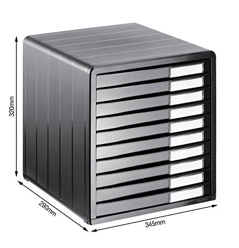 Rotho, Timeless, Office box with 10 drawers, Plastic (PS) BPA anthracite, 34,5 x 29,0 x 32,0 cm