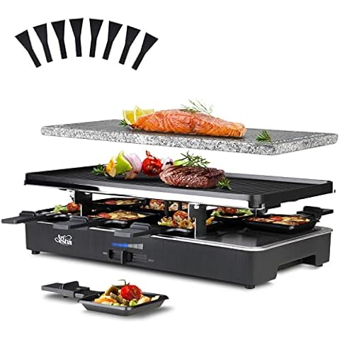 Artestia 1700W Raclette Table Grill with Steak Stone Cooking for Party, 2-in-1 Korean BBQ Grill Electric Indoor & Outdoor Cheese Raclette, Non-Stick Reversible Plate - 8-Person Cover
