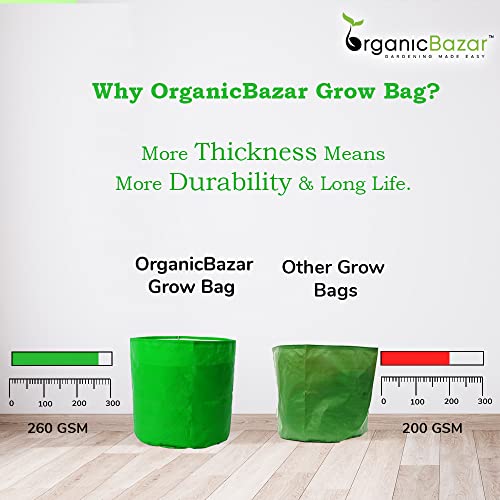 ORGANIC BAZAR 12"x12" Grow Bag for Home Garden | HDPE 260 GSM Premium Green Planter (Pack of 10)