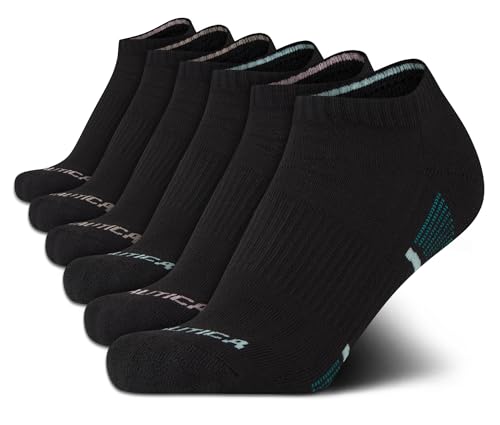 Image of Nautica Womens No Show Socks Moisture Wicking Low Cut Athletic Socks 6 Pack | Moisture Wicking Dri-Motion Fabric, Cushioned Key Areas, Banded Arch Support, No Show Low Cut, Shoe Size 4-10