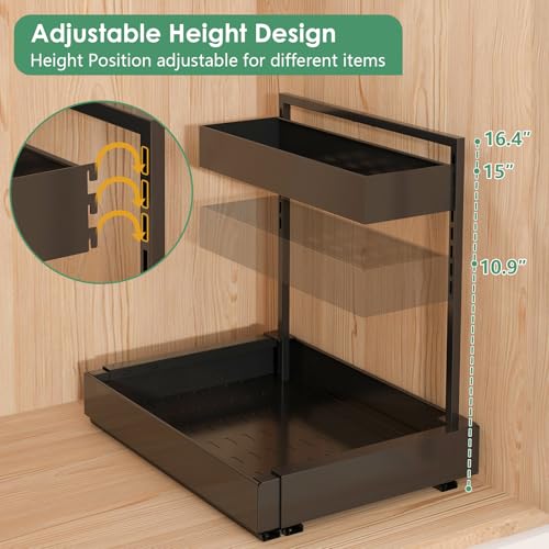 Image of REALINN Under Sink Organizer, L-Shaped Pull Out Cabinet Rack for Kitchen | Expandable Width, 6-Level Height, Quiet Sliding Rails, Heavy-Duty Alloy Steel Frame, Pipe Clearance Design for Tight Cabinets